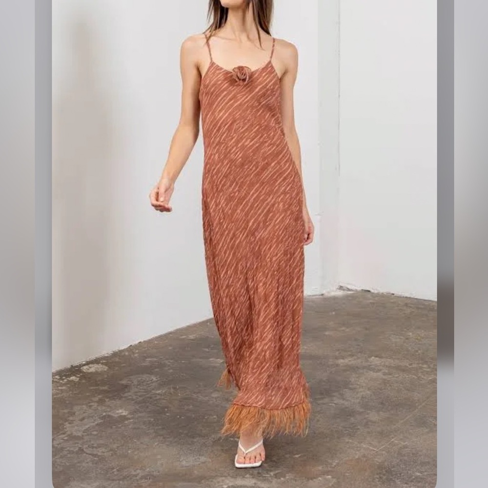 Feather trim slip dress